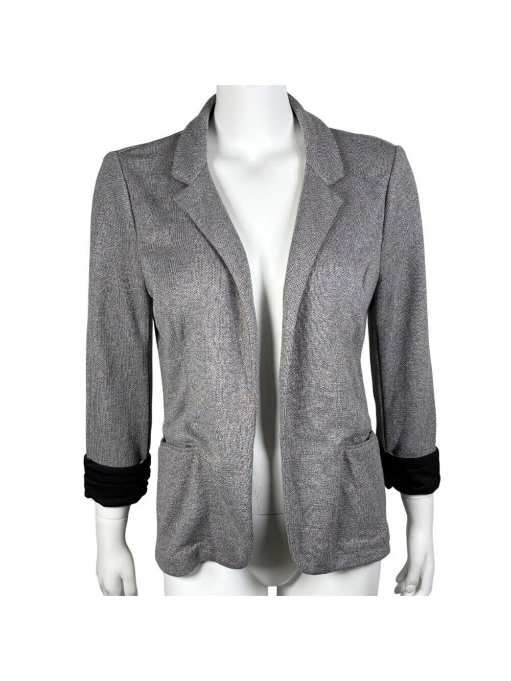 Skies are Blue Knit Blazer Jacket Womens S Open Front 3/4 Sleeves Contrast Cuffs